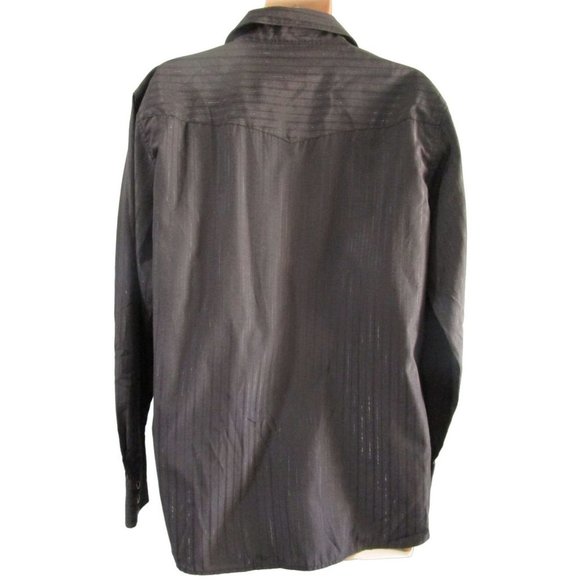 Saxifon USA Black Metallic Thread Jet Black Cabachon Snap Wester Shirt XL GUC - Picture 2 of 16